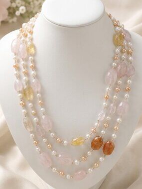 Rose Quartz Rhodochrosite Pearl Necklace